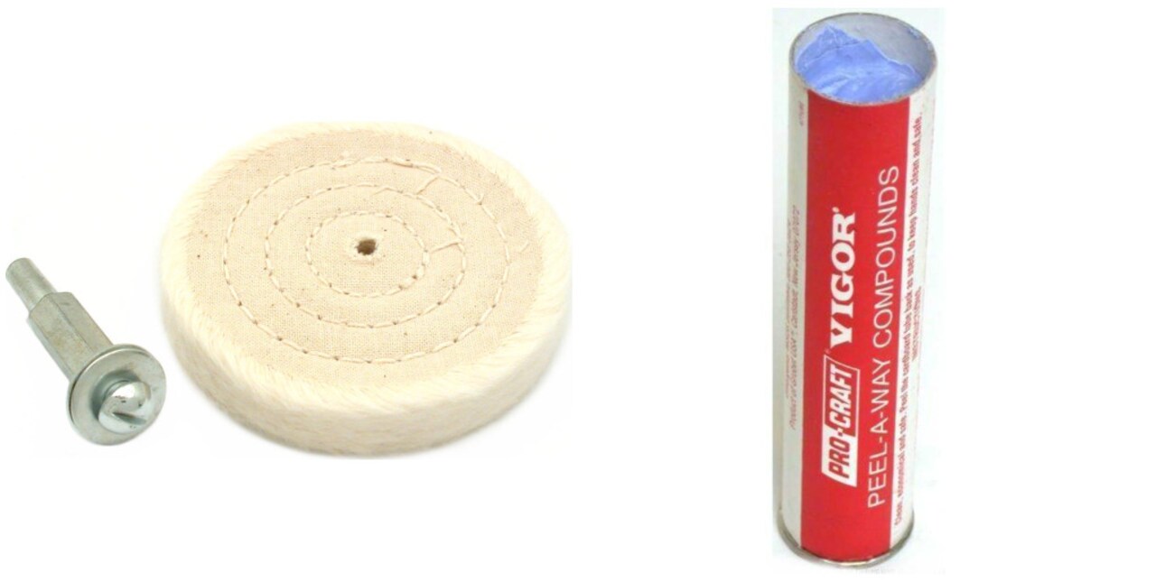 3&#x22; Cotton Buffing Wheel &#x26; Mandrel &#x26; 5oz Peel-A-Way Polishing Compound for Hard Plastics